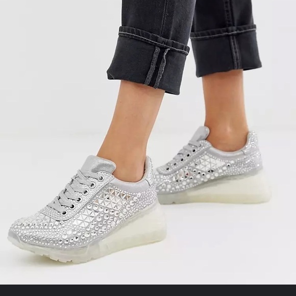 Steve Madden Carissa rhinestone sneaker shimmer sparkly lace up platform size 10 - Picture 1 of 14